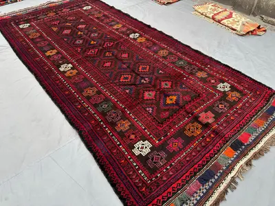 5x10 Afghan Baluch Runner | Hand-Knotted Wool Wide Tribal Rug | Vintage Dark Geometric Carpet | Boho Oriental 