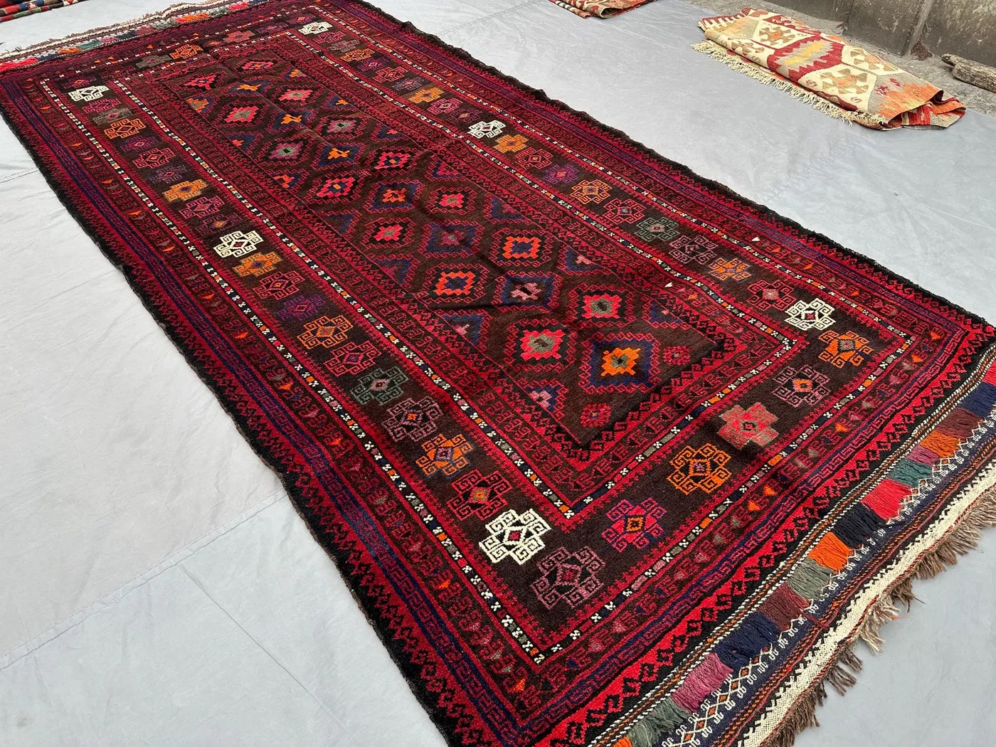 5x10 Afghan Baluch Runner | Hand-Knotted Wool Wide Tribal Rug | Vintage Dark Geometric Carpet | Boho Oriental Hallway Decor, Turkmen Pattern