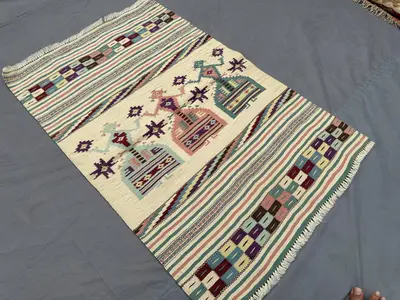 2'9x4'5 Afghan Pictorial Kilim Rug | Handmade Turkish Style Flatweave | Vintage Tribal Wall Decor | Wool Boho 