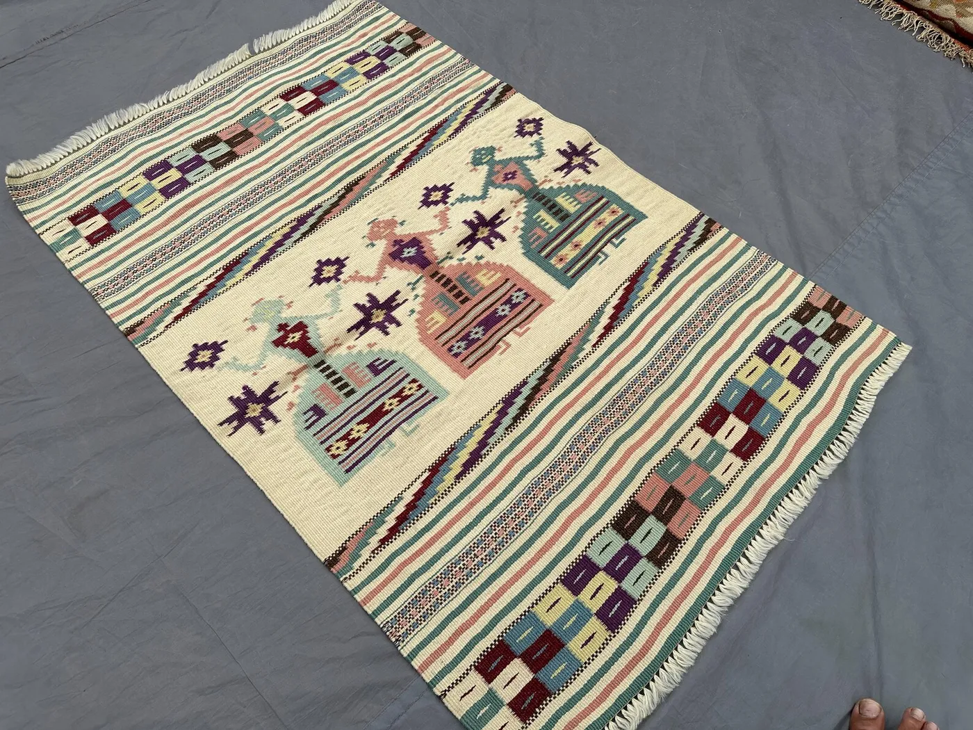 2'9x4'5 Afghan Pictorial Kilim Rug | Handmade Turkish Style Flatweave | Vintage Tribal Wall Decor | Wool Boho Ethnic Accent Carpet, Wall Rug
