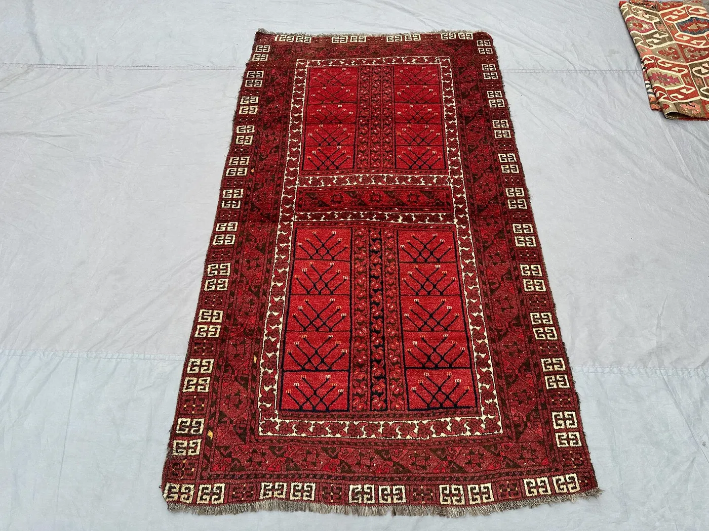 4x7 Antique Ersari Rug | Turkmen Hand-Knotted Wool Carpet | Parda Design Tribal Red Area Rug | Vintage Afghan Nomadic Decor, Kitchen Rug