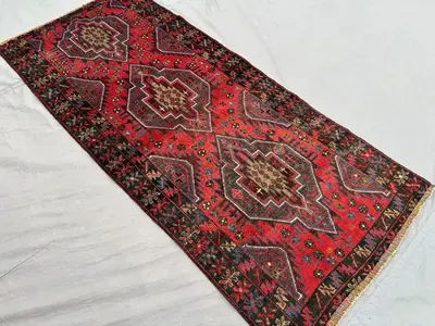 3x6 Antique Baluch Taimani Rug | Hand-Knotted Tribal Wool Carpet | Vintage Nomadic Zanjiri Design | Small Afgh