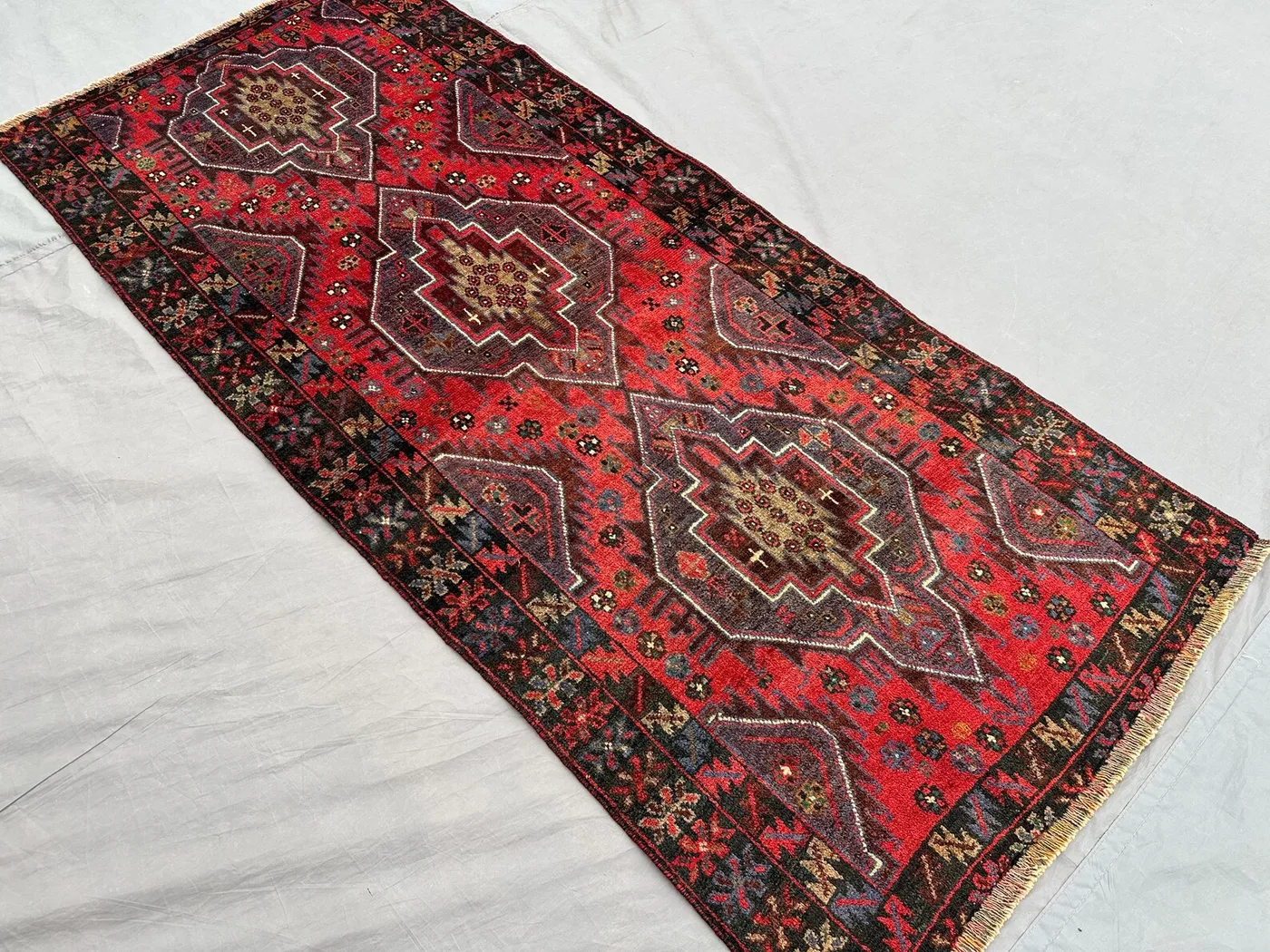 3x6 Antique Baluch Taimani Rug | Hand-Knotted Tribal Wool Carpet | Vintage Nomadic Zanjiri Design | Small Afghan Area Rug, Kitchen Rug