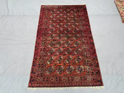 4x7 Semi Antique Turkmen Ersari Rug | Afghan Tribal Wool Carpet | Hand Knotted Baluchi Style Rug | Red Navy Ki