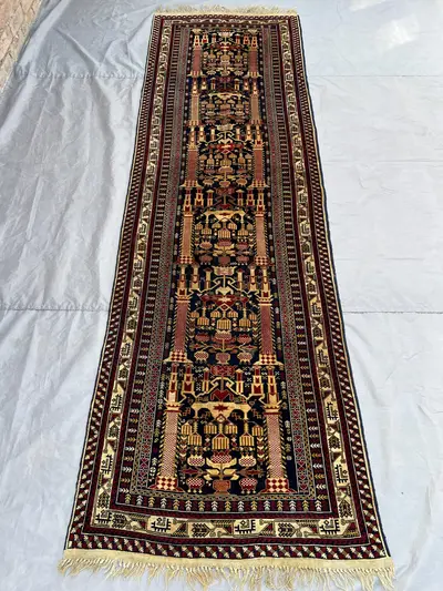 3x10 Antique Afghan Baluchi Runner Rug | Hand Knotted Wool Carpet | Turkmen Style Ali Khuja Design | Tribal Ha
