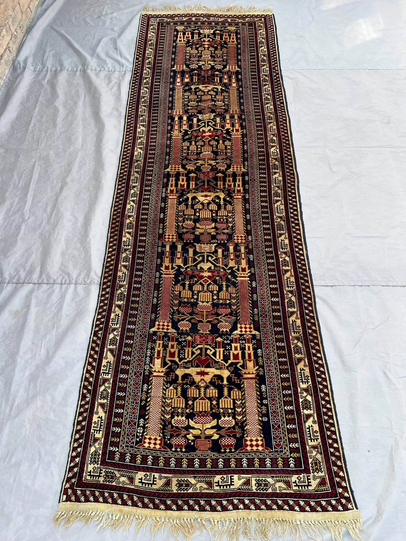 3x10 Antique Afghan Baluchi Runner Rug | Hand Knotted Wool Carpet | Turkmen Style Ali Khuja Design | Tribal Hallway Rug | High Quality Rug
