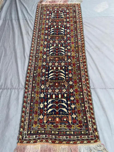 3x9 Caucasian Style Afghan Rug | Handmade Tribal Runner Rug | Wool Shirvan Design Carpet | Hallway Baluch Runn