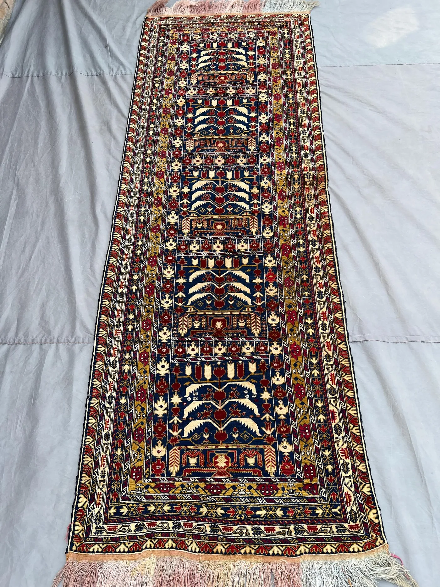 3x9 Caucasian Style Afghan Rug | Handmade Tribal Runner Rug | Wool Shirvan Design Carpet | Hallway Baluch Runner Rug | Vintage Nomadic Decor
