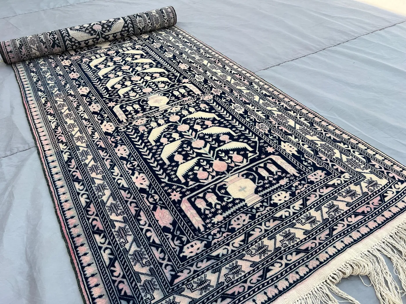 Antique Afghan Runner Rug 2'9x9'3 ft | Hand Knotted Wool Carpet | Rare Baluchi Design | Pink Ivory Tribal Hallway Entryway Decor Rug Decor