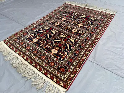 3x5 Afghan Baluchi Rug | Tribal Handmade Wool Carpet | Navy Antique Accent Rug | Vintage Nomadic Decor | Orien