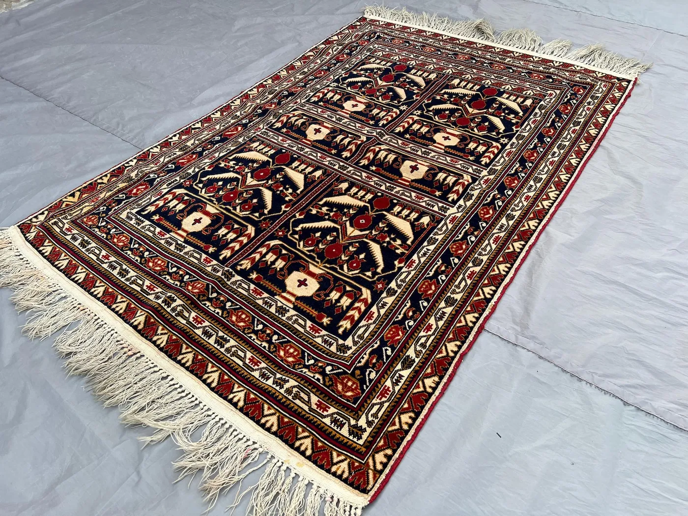 3x5 Afghan Baluchi Rug | Tribal Handmade Wool Carpet | Navy Antique Accent Rug | Vintage Nomadic Decor | Oriental Prayer Rug, Bathroom Rug