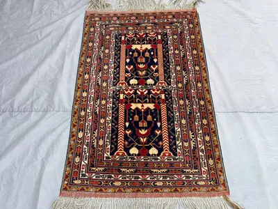 3x5 Antique Afghan Baluchi Rug | Hand Knotted Wool Tribal Carpet | High Quality Turkmen Pattern | Nomadic Orie