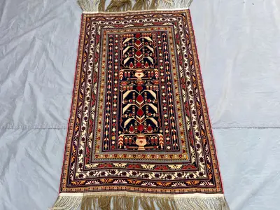 Antique Afghan Baluchi Rug 3x4'6 ft | Hand Knotted Wool Tribal Carpet | High Quality Turkmen Pattern | Vintage