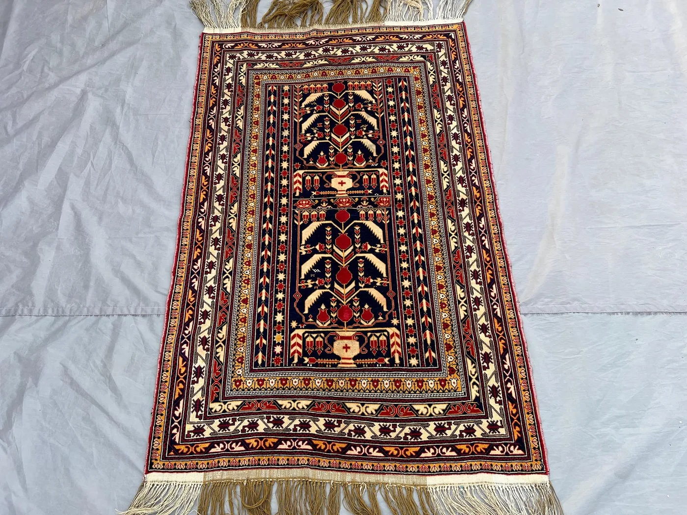 Antique Afghan Baluchi Rug 3x4'6 ft | Hand Knotted Wool Tribal Carpet | High Quality Turkmen Pattern | Vintage Nomadic Prayer Rug Decor