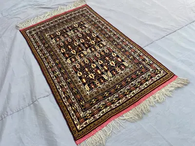 3x5 Antique Afghan Baluchi Rug | Hand Knotted Wool Tribal Carpet | High Quality Turkmen Pattern | Vintage Noma