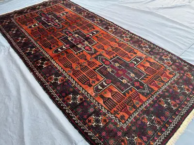 Antique Afghan Baluchi Rug 4'4x9'1 Hand Knotted Tribal Wool Carpet | Nomadic Pattern | Vintage Hallway Rug Out