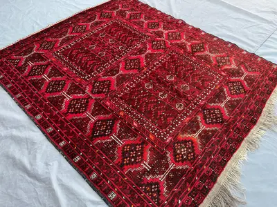 Antique Turkmen Ersari Parda Rug 5x6 | Tribal Afghan Hand Knotted Wool Carpet | Geometric Panel Design | Vinta