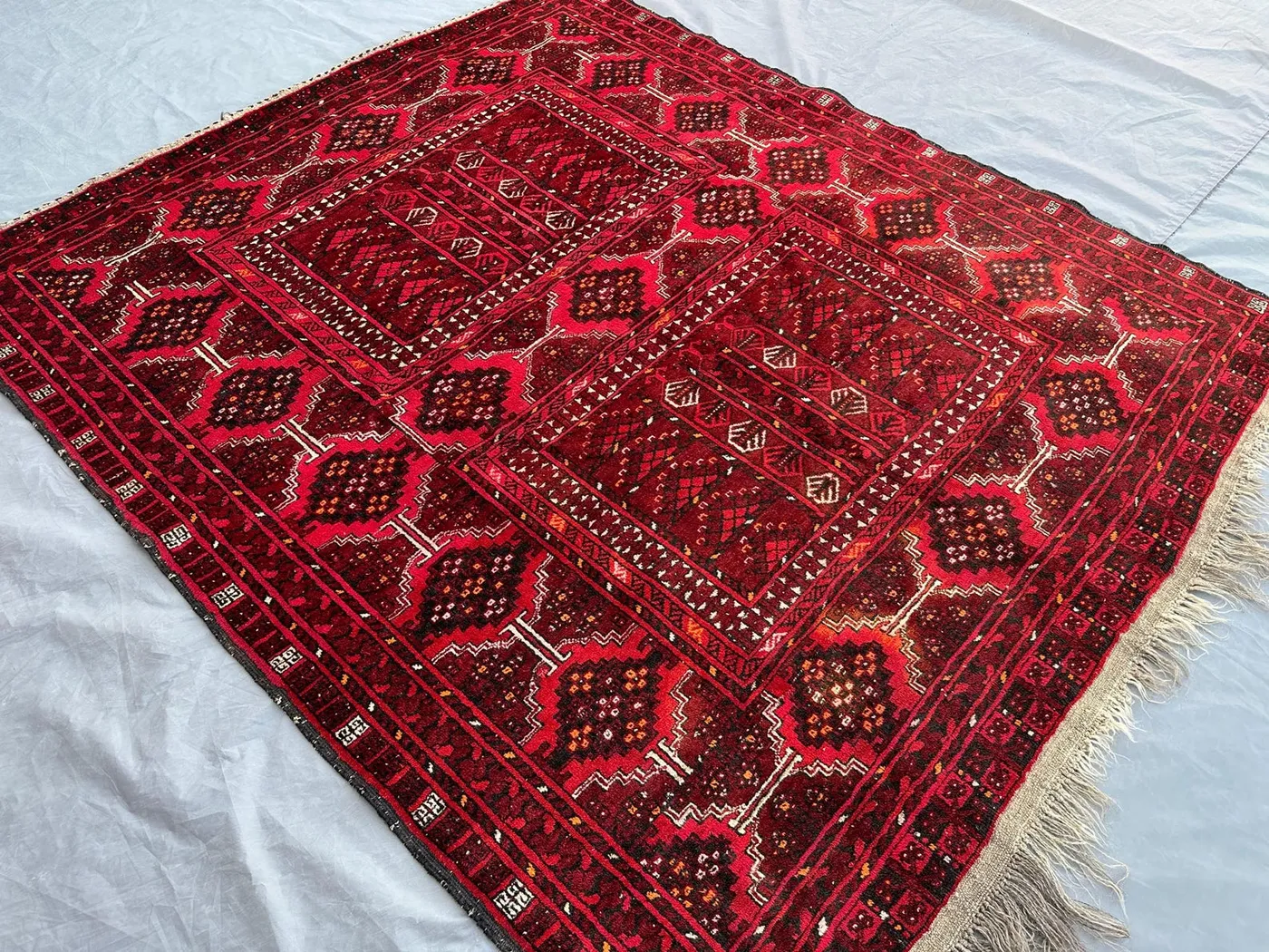 Antique Turkmen Ersari Parda Rug 5x6 | Tribal Afghan Hand Knotted Wool Carpet | Geometric Panel Design | Vintage Nomadic Decor, Bedroom rug