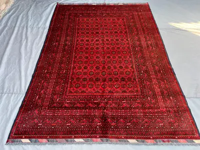 7x10 Antique Turkmen Bashiri Rug | Afghan Hand Knotted Wool Carpet, Tribal Red Area Rug | Living Room or Bedro