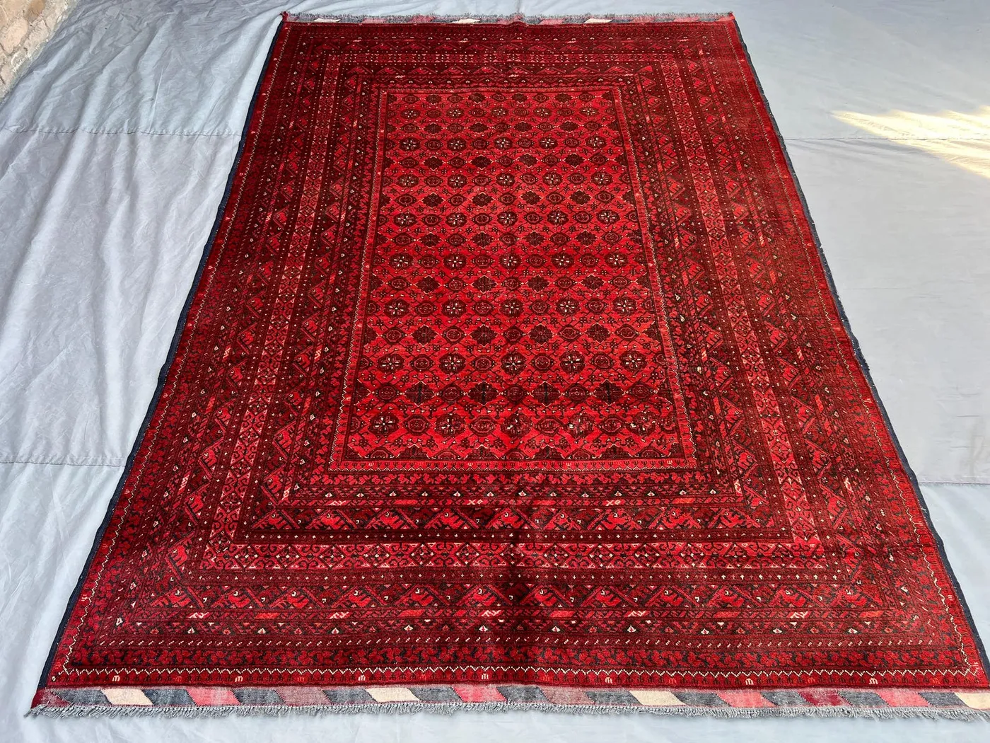 7x10 Antique Turkmen Bashiri Rug | Afghan Hand Knotted Wool Carpet, Tribal Red Area Rug | Living Room or Bedroom Rug, Oriental Vintage Decor