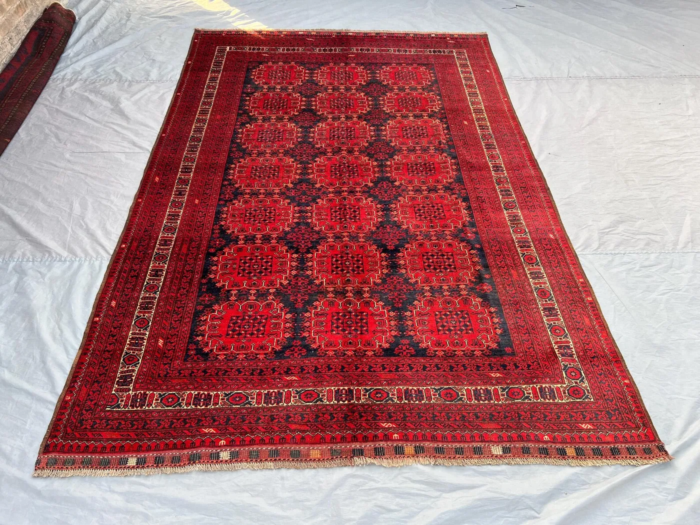 7x10 Antique Turkmen Ersari Rug | Tribal Geometric Afghan Rug | Hand Knotted Red Wool Rug | Vintage Bohemian Oriental Carpet, Bedroom rug