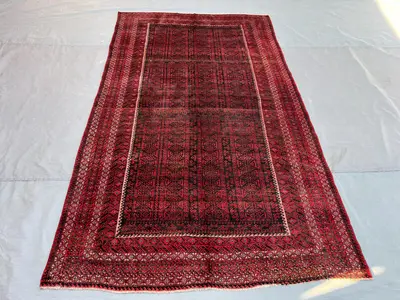5'4x8'10 Vintage Afghan Hand Knotted Wool Rug Dark Red Black All Over Geometric Stripe Triangle Tribal Boho Li