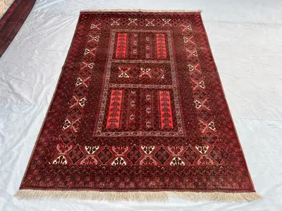 5x8 Antique Turkmen Ersari Parda Rug | Tribal Wool Rug | Handmade Afghan Red Rug | Ethnic Wall Decor | Vintage