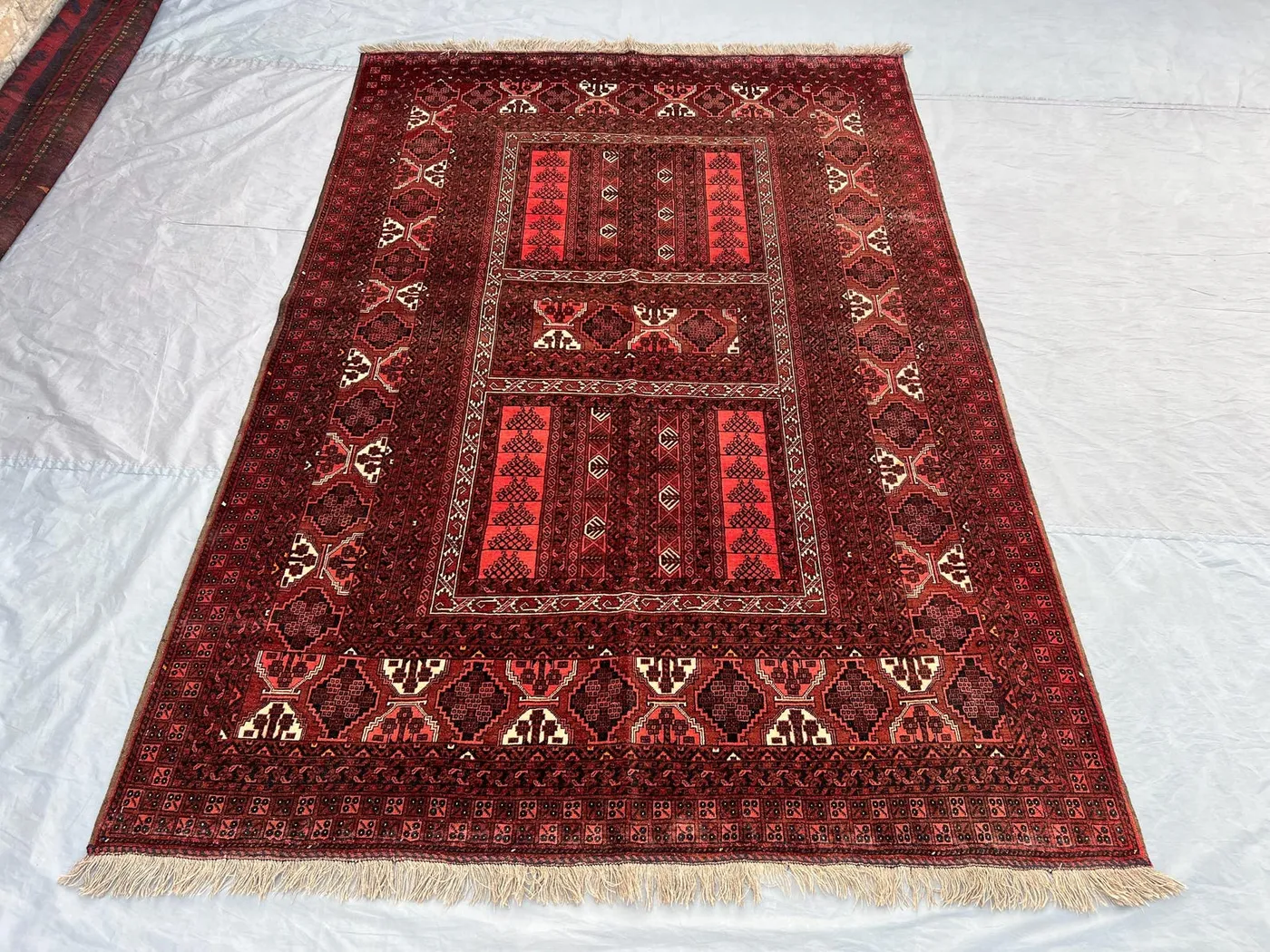 5x8 Antique Turkmen Ersari Parda Rug | Tribal Wool Rug | Handmade Afghan Red Rug | Ethnic Wall Decor | Vintage Entryway Carpet, Bedroom Rug
