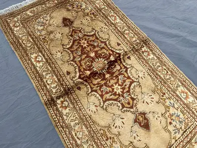 1'9 x 3'5 ft Antique Afghan Tribal Rug | Hand-Knotted Wool Carpet, Caucasian Style Medallion Design | Vintage 