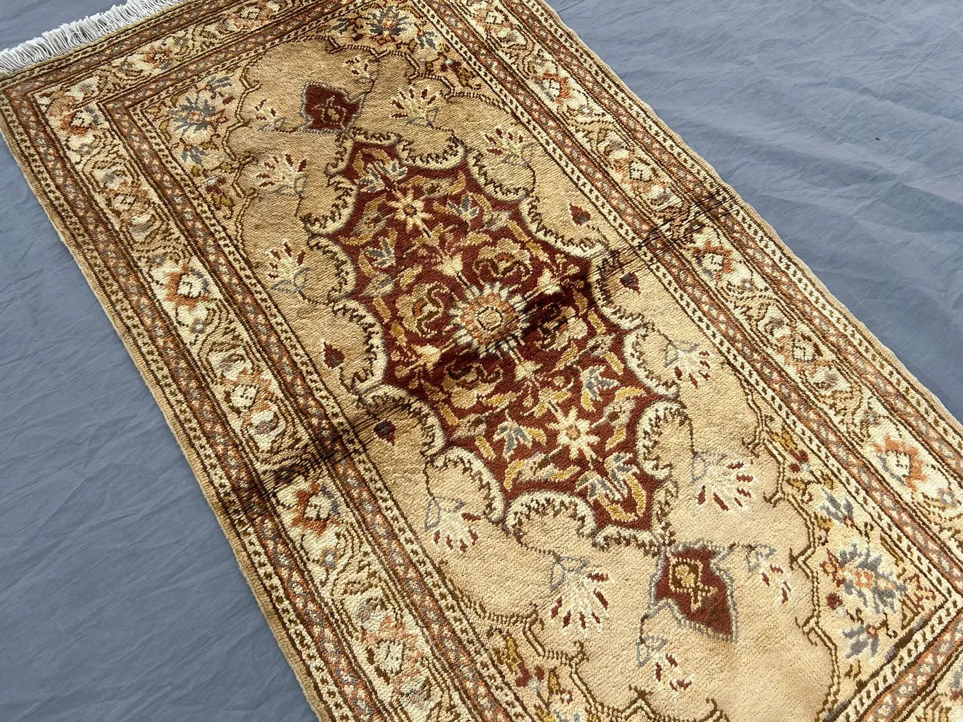 1'9 x 3'5 ft Antique Afghan Tribal Rug | Hand-Knotted Wool Carpet, Caucasian Style Medallion Design | Vintage Small Accent Rug, Entryway rug