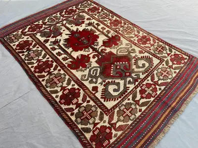 Vintage Afghan Baluchi Rug 4x6 | Hand Knotted Wool Carpet | Tribal Floral Geometric Design | Nomadic Oriental 