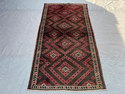 Antique Afghan Baluchi Rug 4x8 | Hand Knotted Wool Carpet | Tribal Geometric Pattern | Rare Rustic Decor, Noma