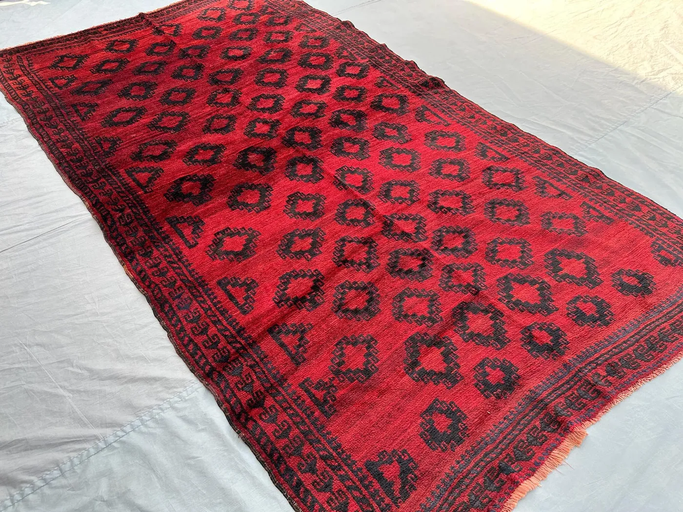 5x9 Vintage Afghan Baluchi Rug | Hand-Knotted Wool Tribal Carpet | Red & Black Geometric Pattern | Large Oriental Boho Area Rug, Outdoor Rug