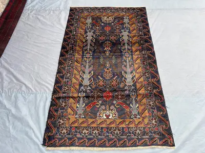 Antique Baluchi Rug 4x7 | Hand Knotted Wool Tribal Carpet | Floral & Bird Motif Design | Afghan Nomadic Orient