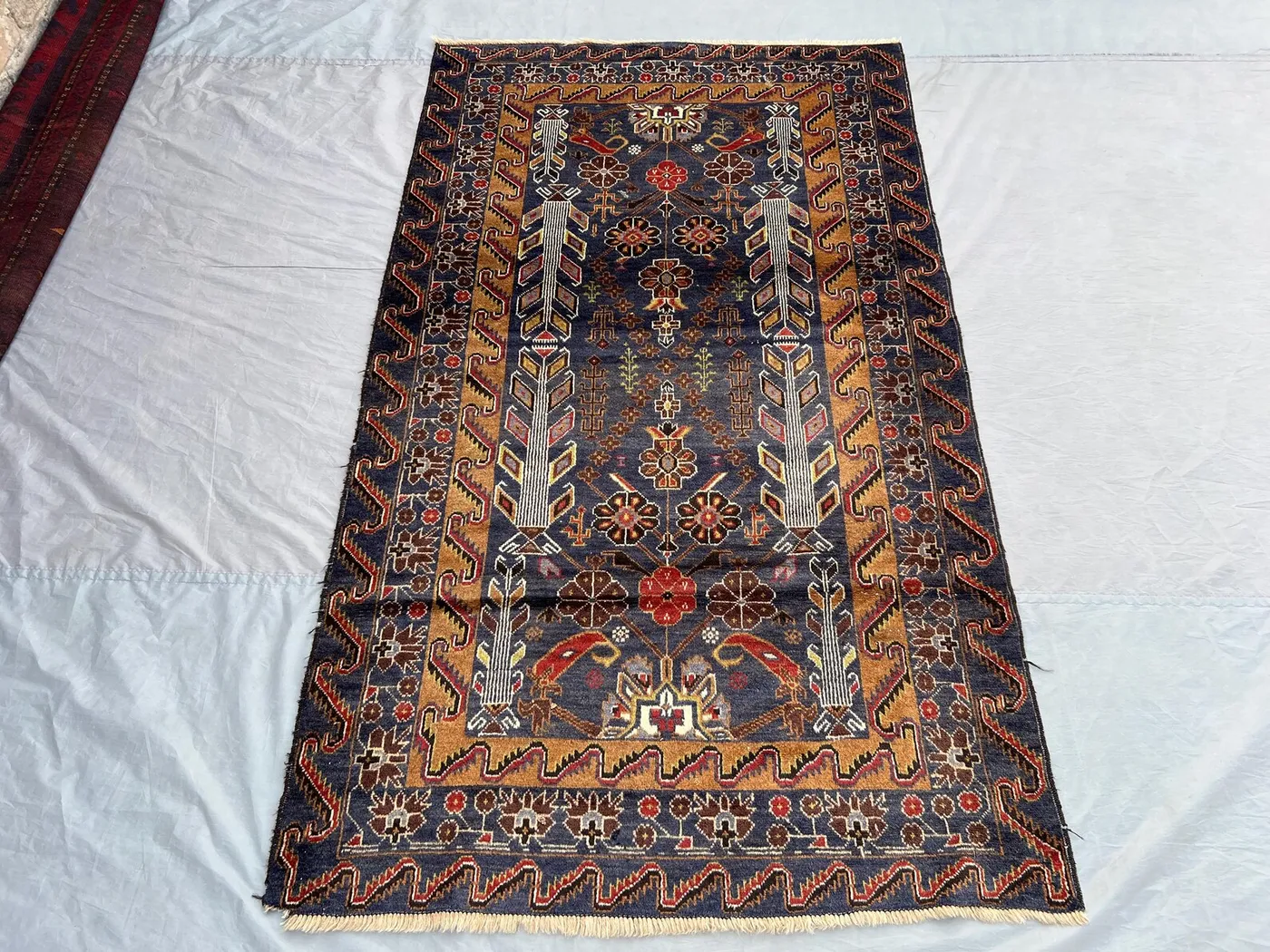 Antique Baluchi Rug 4x7 | Hand Knotted Wool Tribal Carpet | Floral & Bird Motif Design | Afghan Nomadic Oriental Rug for Kitchen Home Decor
