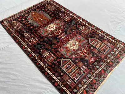 Antique Baluchi Rug 3x5 | Hand Knotted Wool Tribal Carpet | Pictorial Floral Pot Design | Afghan Nomadic Art R