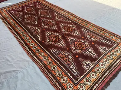 5x10 Antique Afghan Baluchi Runner Rug | Hand-Knotted Tribal Wool Carpet | Geometric Pattern | Vintage Nomadic