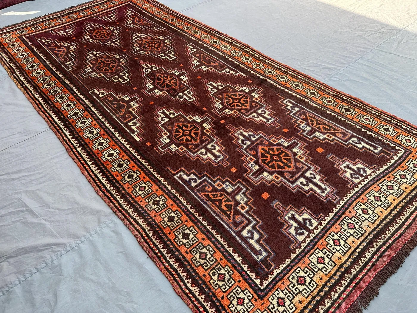 5x10 Antique Afghan Baluchi Runner Rug | Hand-Knotted Tribal Wool Carpet | Geometric Pattern | Vintage Nomadic Hallway Decor, outdoor Rug
