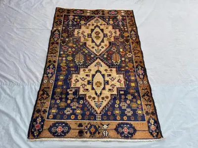 3'9 x 5'4 ft Antique Afghan Baluchi Rug | Hand-Knotted Tribal Wool Carpet, Rare Geometric Pattern, Collectible