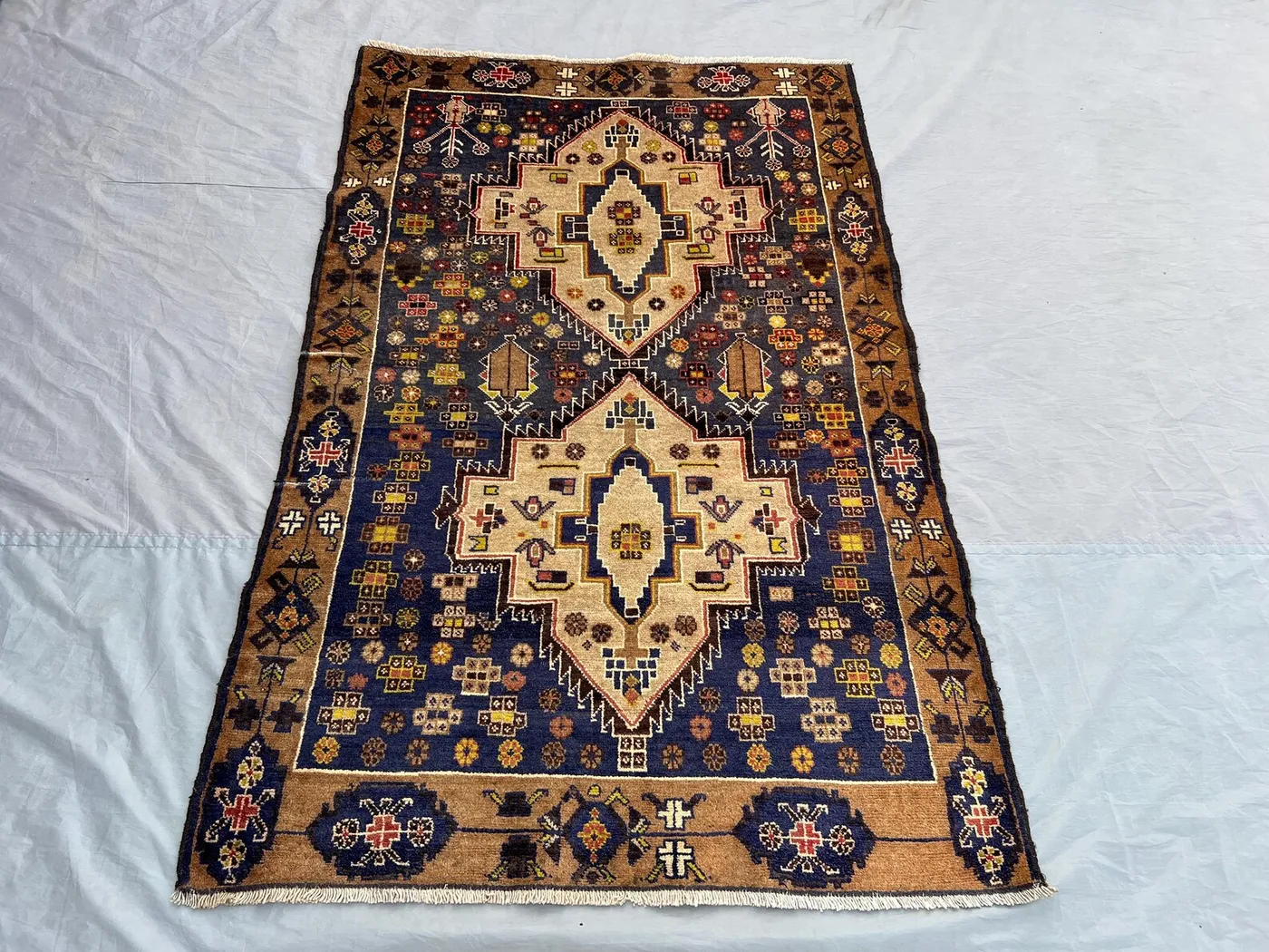 3'9 x 5'4 ft Antique Afghan Baluchi Rug | Hand-Knotted Tribal Wool Carpet, Rare Geometric Pattern, Collectible Nomadic Area Rug, Kitchen rug