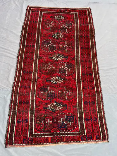 Antique Ersari Rug 3'3 x 6 ft | Turkmen Bukhara Style Wool Carpet | Red Tribal Runner Rug | Hand Knotted Afgha