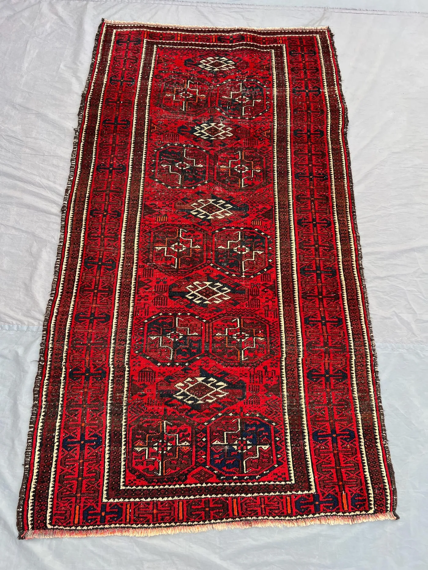 Antique Ersari Rug 3'3 x 6 ft | Turkmen Bukhara Style Wool Carpet | Red Tribal Runner Rug | Hand Knotted Afghan Nomadic Decor | Vintage Rug