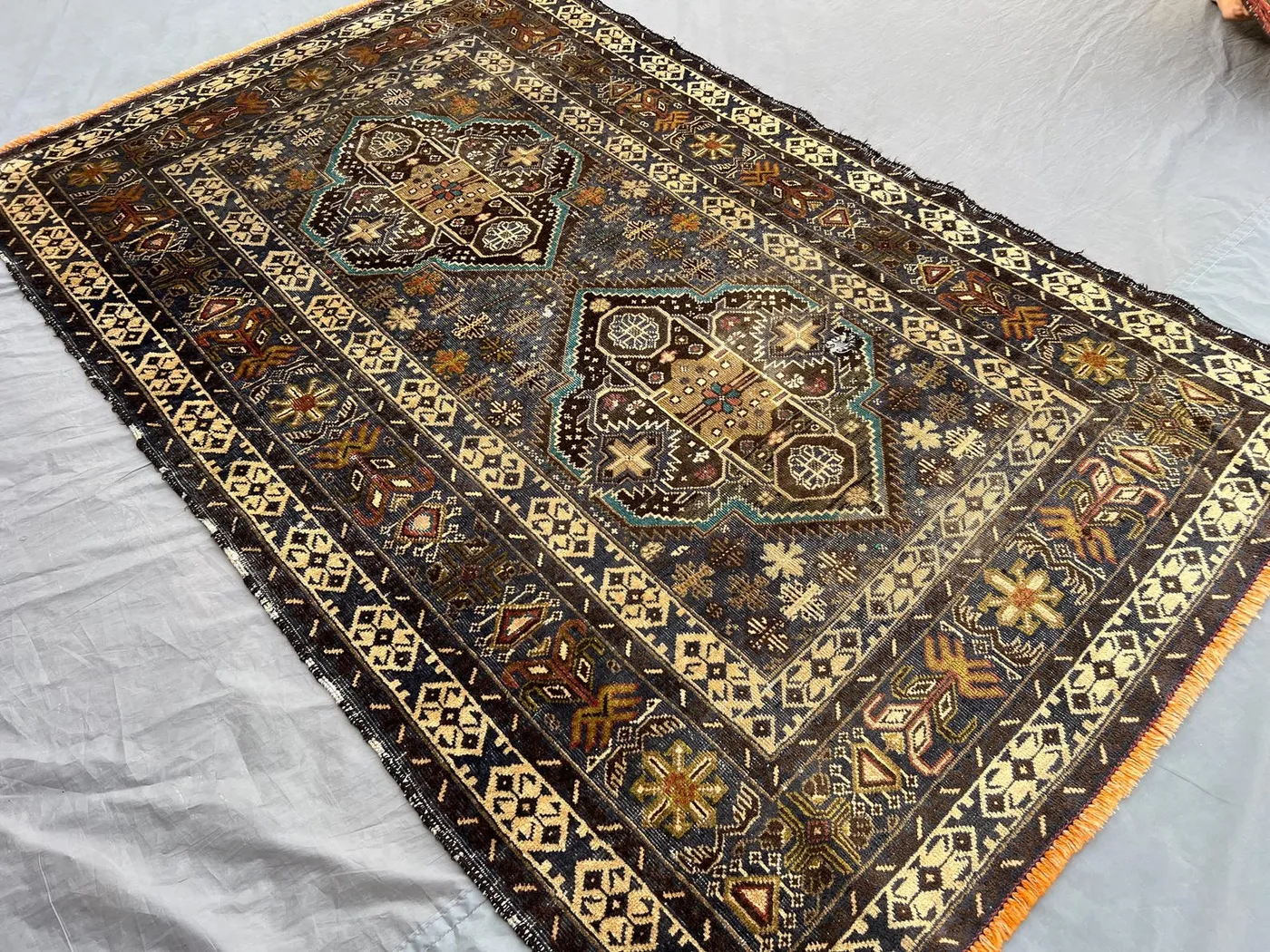 4x7 Antique Afghan Rug, Hand Knotted Wool Carpet, Tribal Medallion Design, Baluchi Geometric Vintage Rug | Oriental Home Decor, low Pile Rug
