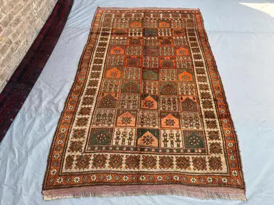 Antique Afghan Baluch Rug 5'4x8'6 ft | Hand Knotted Tribal Wool Carpet | Geometric Pattern | Rare Vintage Area