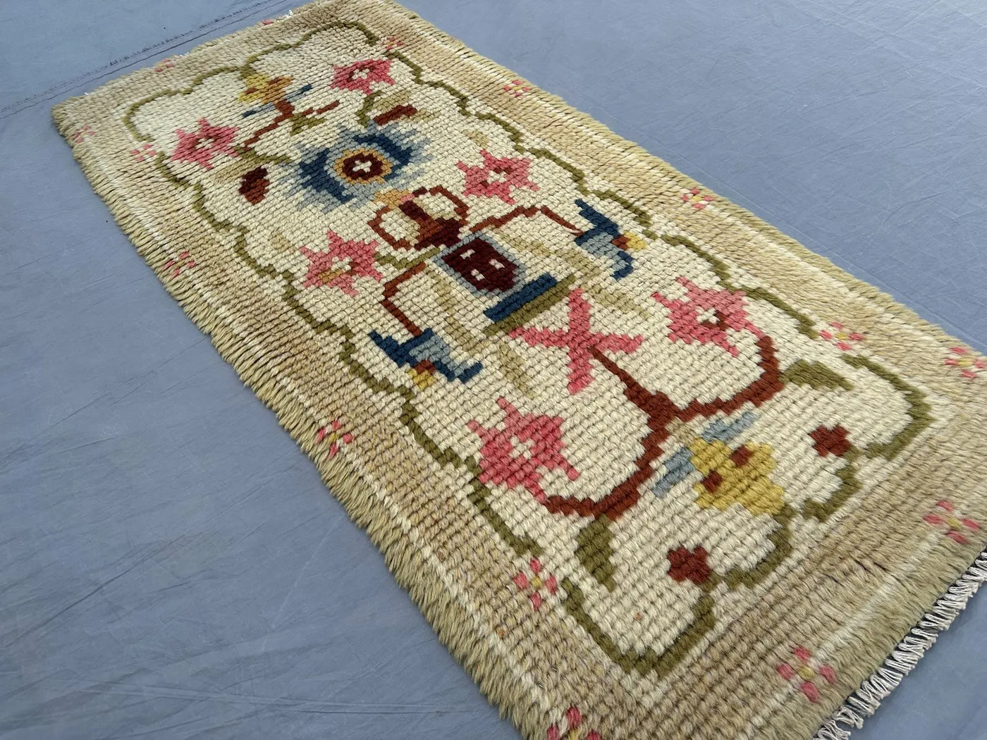 Vintage Moroccan Rug, 2x4 Handmade Tribal Wool Carpet | Gabbeh Style Berber Accent Rug | Soft Pastel Boho Decor for Entryway, Laundry rug