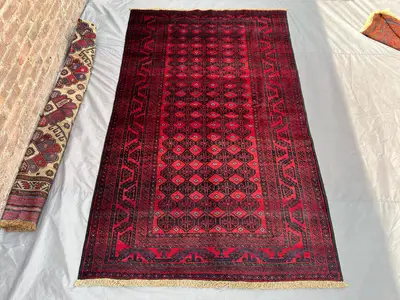 Antique Afghan Baluch Rug 5'1x8'7 ft | Hand Knotted Tribal Red Wool Area Rug | Nomadic Geometric Carpet | Vint
