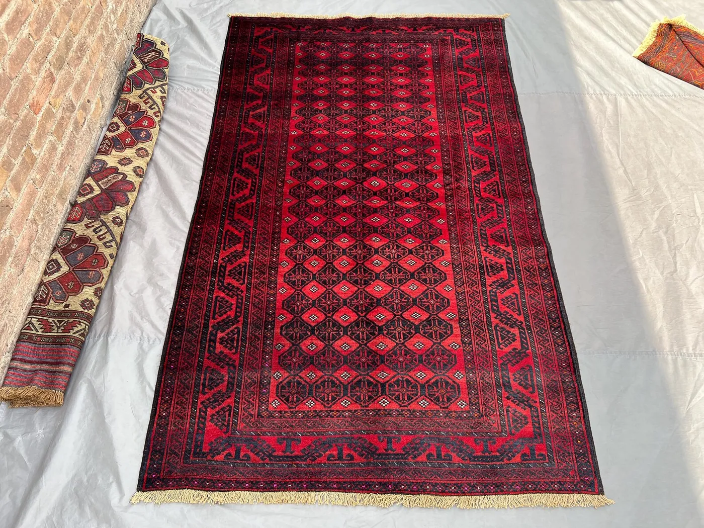 Antique Afghan Baluch Rug 5'1x8'7 ft | Hand Knotted Tribal Red Wool Area Rug | Nomadic Geometric Carpet | Vintage Oriental Floor Decor