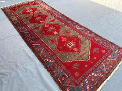 3'6 x 9'3 ft Antique Afghan Runner Rug | Hand-Knotted Wide Wool Carpet | Caucasian Medallion Design | Fine Nom
