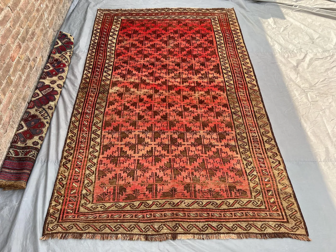 Antique Baluch Rug 6'2x9'7 ft | Hand Knotted Afghan Wool Carpet | Faded Tribal Geometric Rug | Rustic Boho Nomadic Floor Decor, Bedroom Rug