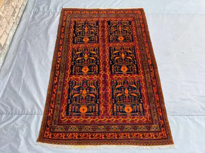 4'6 x 7 Caucasian-Style Shirvan Design Rug | Vintage Afghan Hand-Knotted Wool | Red Tribal Star Medallions